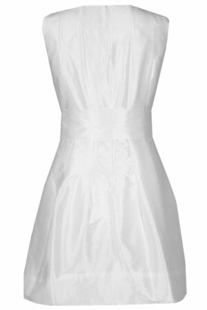 Къса официална рокля от тафта с панделка в бяло