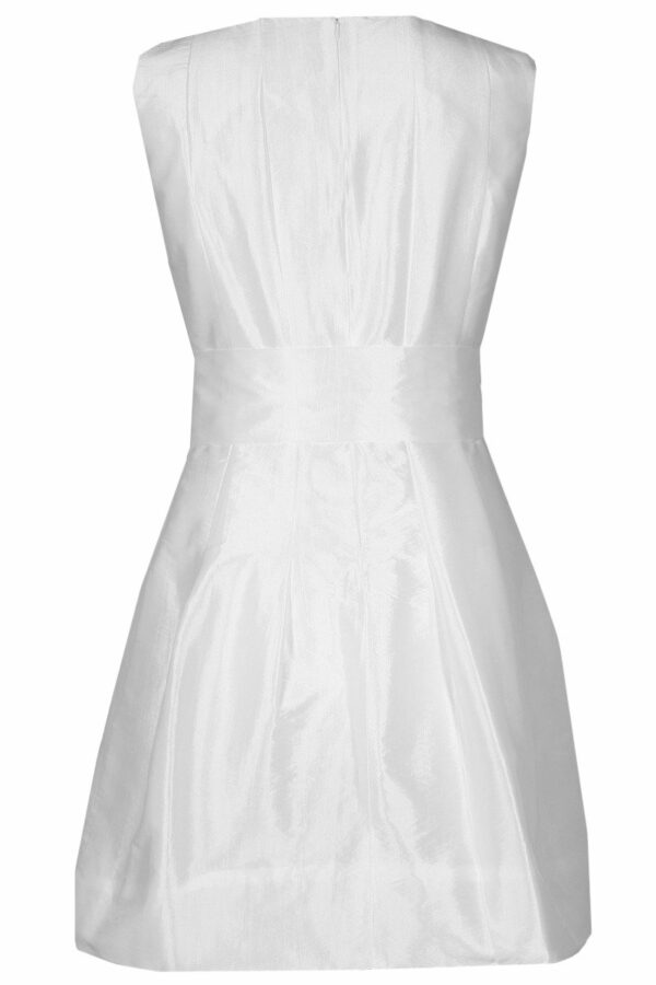 Къса официална рокля от тафта с панделка в бяло