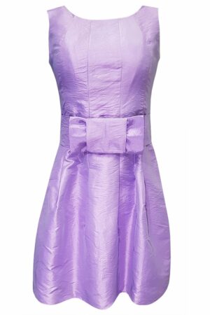 Къса официална рокля от тафта с панделка - бледо лилаво