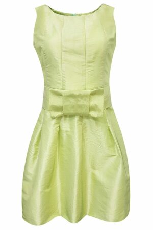 Къса официална рокля от тафта с панделка - бледо зелено