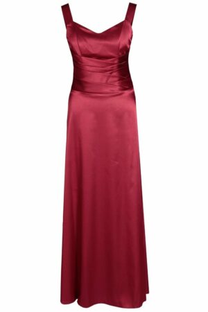 Дълга сатенена рокля с презрамки в цвят рубинено червено