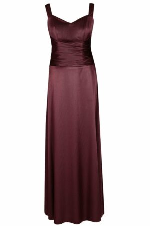 Дълга сатенена рокля с презрамки в цвят бордо