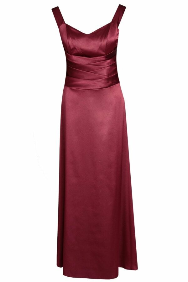 Дълга сатенена рокля с презрамки в цвят тъмно бордо