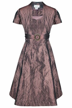 Официална разкроена рокля в розово кафяво с колан с катарама и болеро