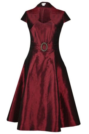 Официална разкроена рокля с колан с катарама и болеро в цвят бордо