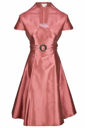 Официална разкроена рокля в розово с колан с катарама и болеро