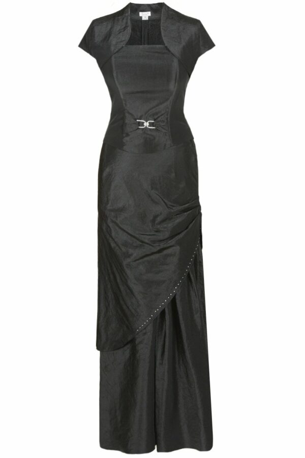 Дълга официална рокля от тафта в черно с болеро и катарама