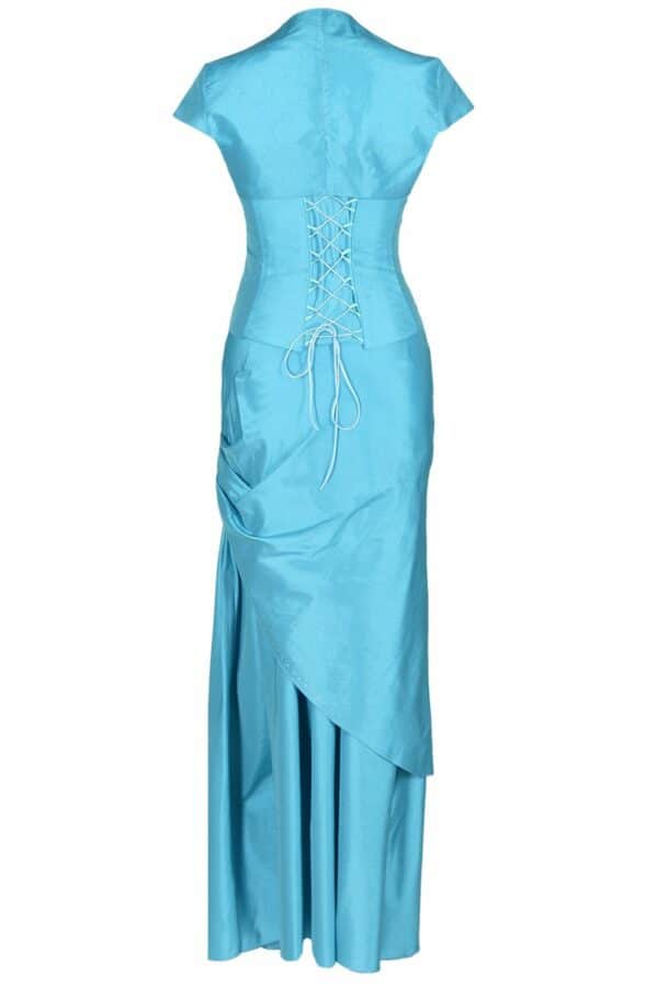 Дълга официална рокля от тафта в светло тюркоазено с болеро и катарама