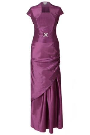 Дълга официална рокля от тафта в цикламено с болеро и катарама