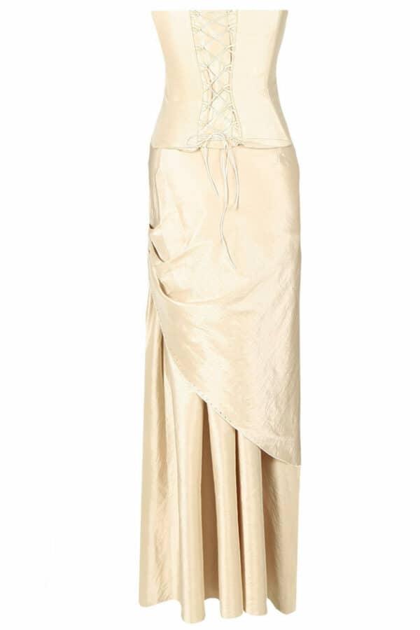 Дълга официална рокля от тафта в цвят шампанско с болеро и катарама