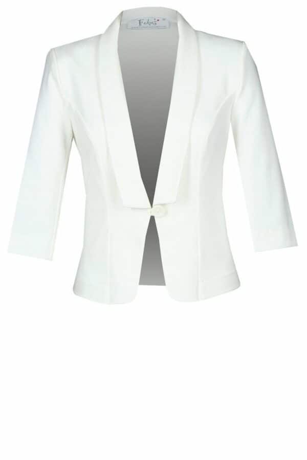 Бяло дамско сако от трико с 3/4 ръкав с едно копче