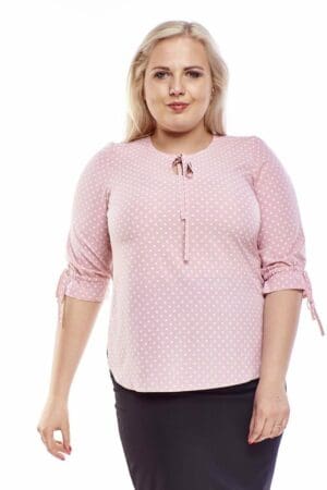 Блуза с 3/4 ръкав и връзки - розово на бели точки