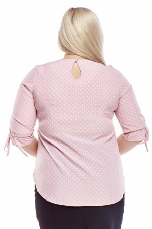 Блуза с 3/4 ръкав и връзки - розово на бели точки