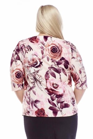 Блуза с 3/4 ръкав и панделка - розово на едри рози