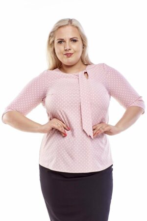 Блуза с 3/4 ръкав и панделка - розово на точки