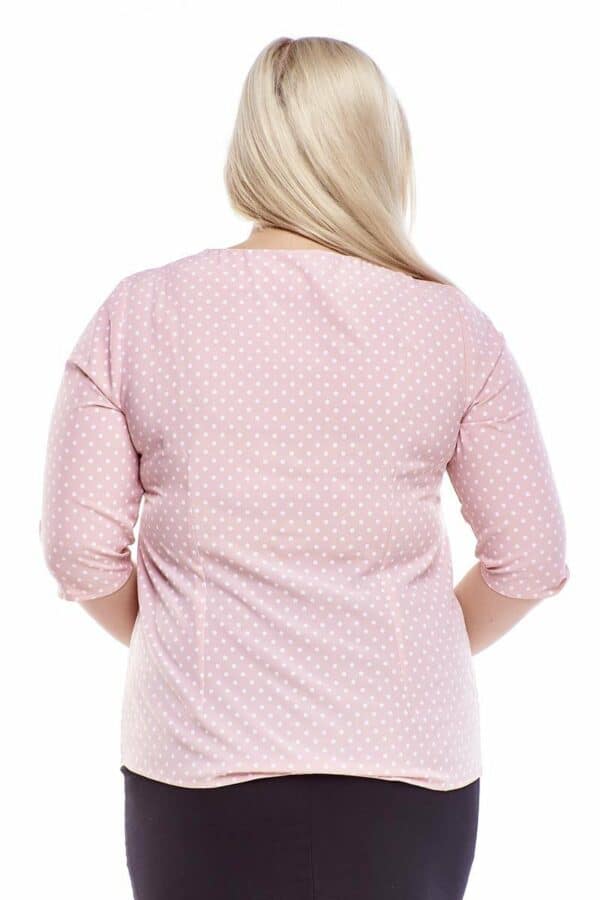 Блуза с 3/4 ръкав и панделка - розово на точки