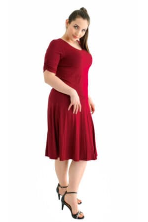 Разкроена рокля от трико 1037 - цвят бордо