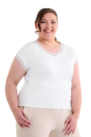 Памучна блуза с къс ръкав в цвят екрю 1038
