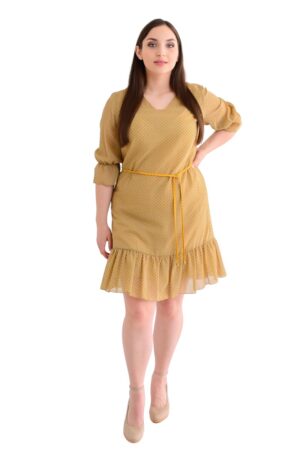 Ефирна рокля с волан 1048 - жълто точки