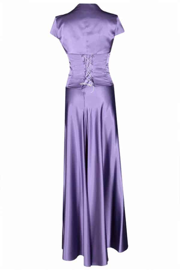 Дълга официална бледо лилава сатенена рокля с кристал 088