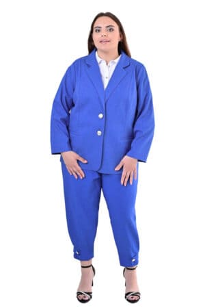 Дамско сако с две копчета - синьо на ситни точки