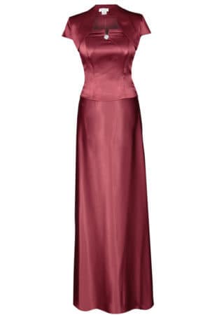 Дълга официална сатенена рокля с кристал 088 цвят бордо