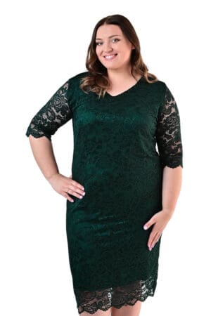 Официална дантелена рокля с 3/4 ръкав 1057 - тъмнозелено