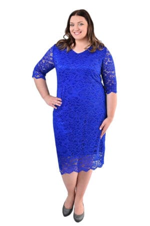Официална дантелена рокля с 3/4 ръкав 1057 - наситено синьо
