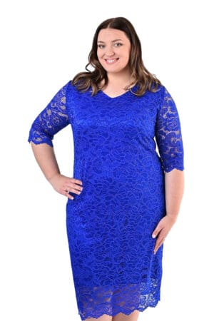 Официална дантелена рокля с 3/4 ръкав 1057 - наситено синьо