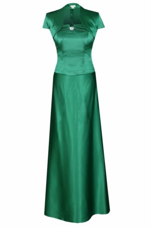 Дълга официална зелена сатенена рокля с кристал 088