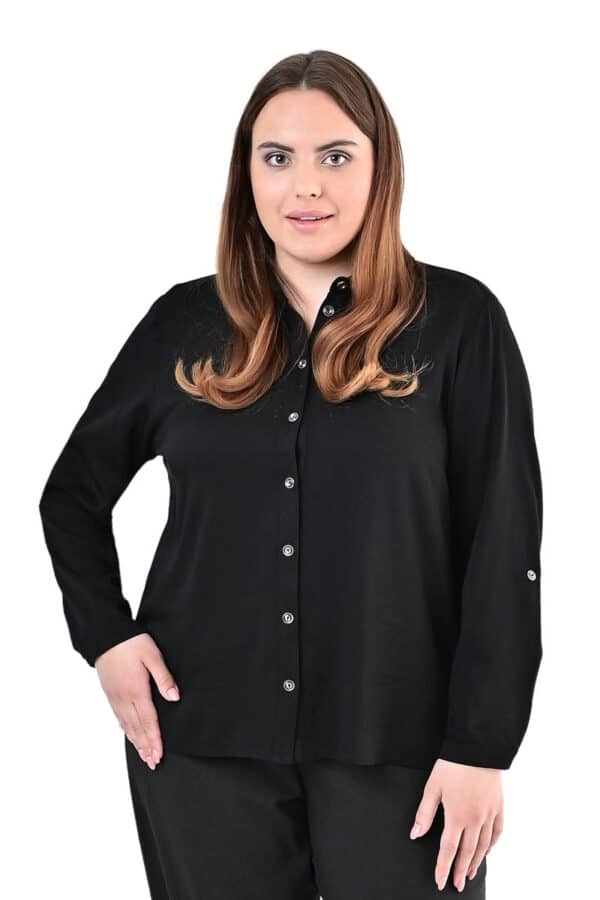 Класическа черна риза от еластична материя 1058