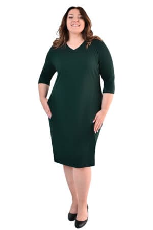 Класическа тъмнозелена рокля с 3/4 ръкав 1061