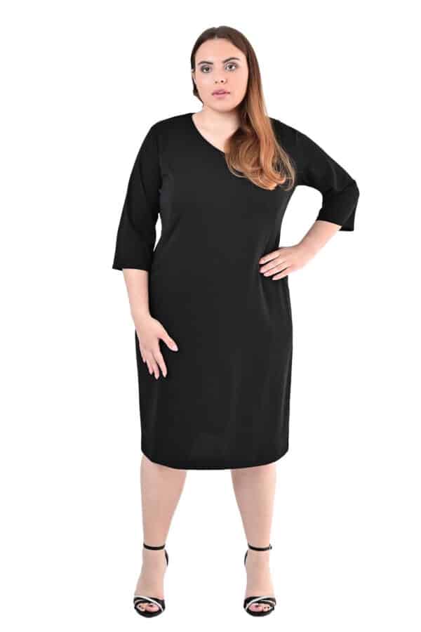 Класическа черна рокля с 3/4 ръкав 1061