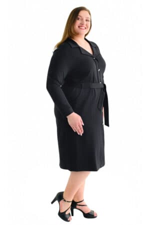 Черна рокля тип риза с колан 1065