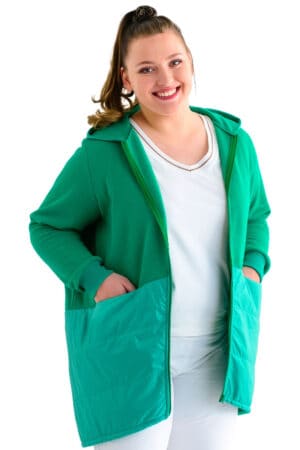 Дълго зелено дамско яке-суичър с качулка 1071