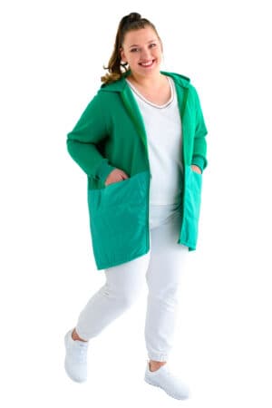 Дълго зелено дамско яке-суичър с качулка 1071