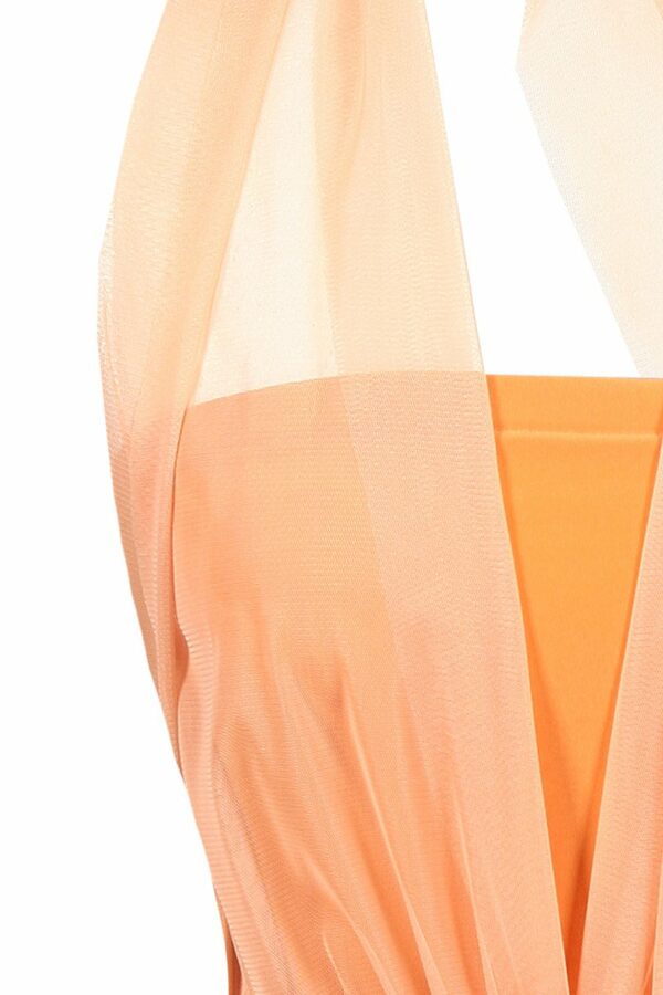 Дълга оранжева рокля от трико с колан с пайети 1080