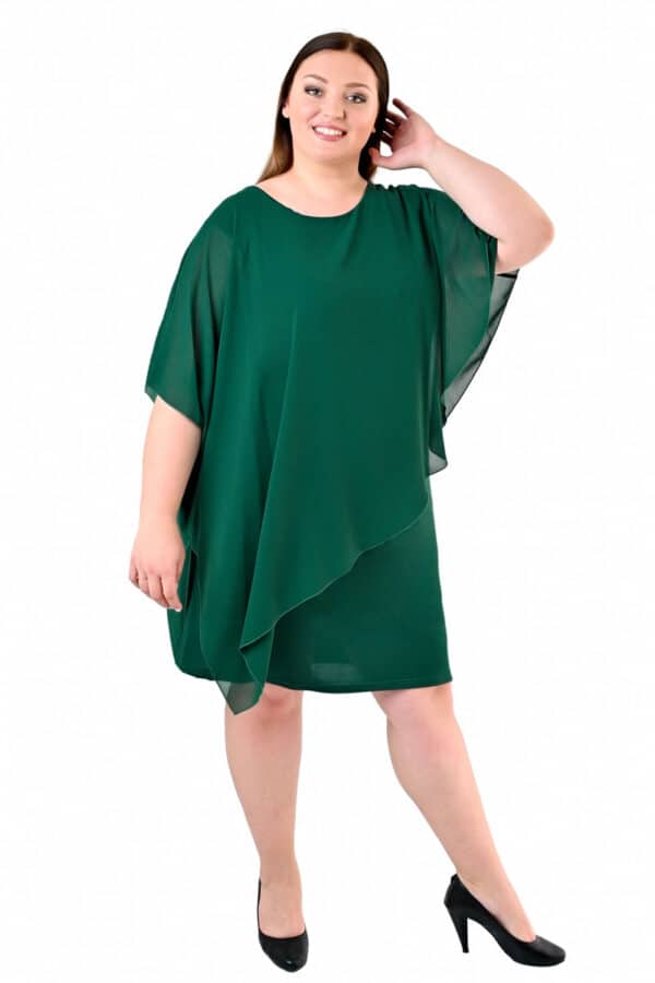 Асиметрична рокля шифон и трико в тъмно зелено 1085