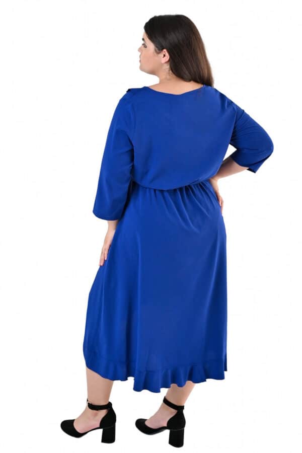 Наситено синя рокля с 3/4 ръкав и къдрици 1073