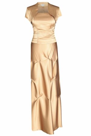 Дълга официална сатенена рокля с корсет и болеро 019 цвят старо злато