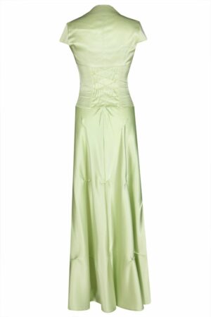 Дълга официална сатенена рокля с корсет и болеро 019 светло зелена