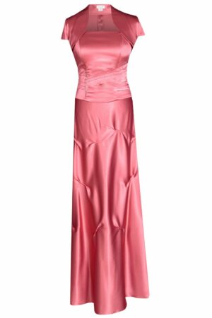 Дълга официална сатенена рокля с корсет и болеро 019 бонбонено розово