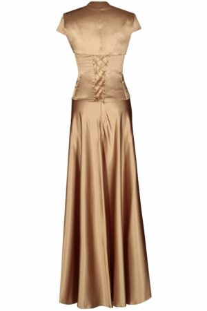Дълга официална сатенена рокля 001 цвят старо злато
