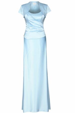 Дълга официална сатенена рокля 001 небесно синьо