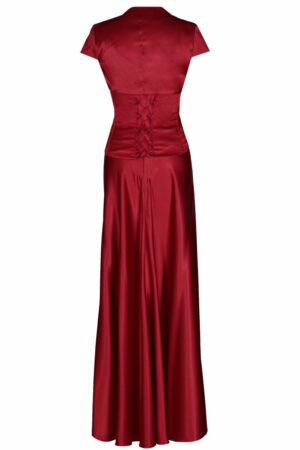 Дълга официална сатенена рокля 001 тъмно червена