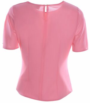 Ефирна коралово розова блуза с къс ръкав и метална плочка
