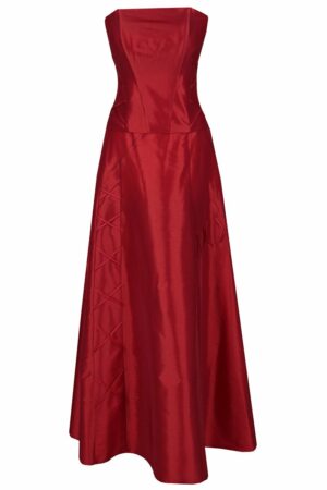 Официална дълга тъмно червена рокля с болеро - декоративни връзки