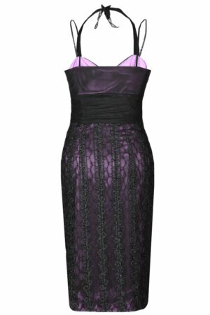 Официална рокля с презрамки от лилав сатен и черна дантела