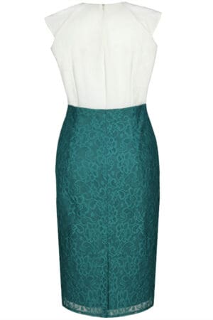 Официална дантелена рокля с къс ръкав зелено и бяло