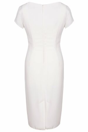 Бяла елегантна вталена рокля с къс ръкав
